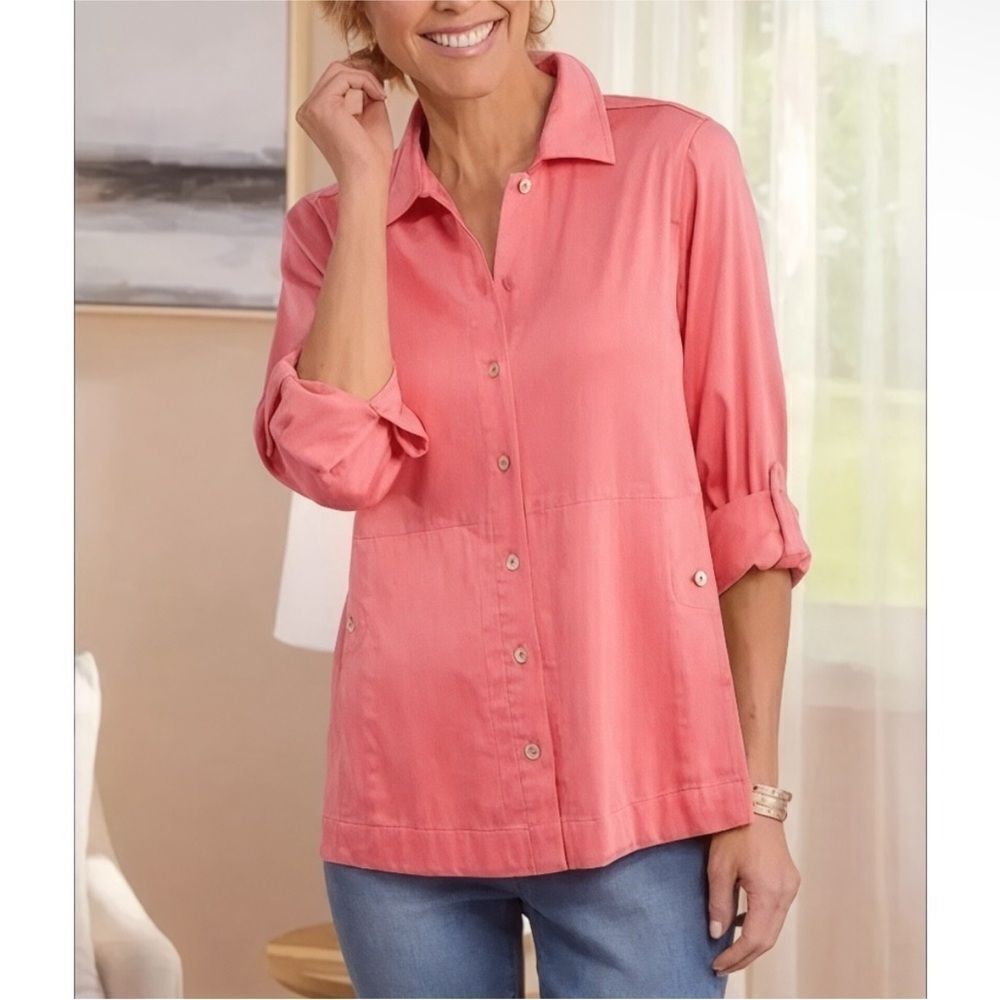 SOFT SURROUNDINGS | Thelma Coral Button Front Tencel Blend Top Women’s Size S
